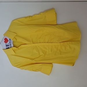 Yellow buttondown ruched fitted blouse